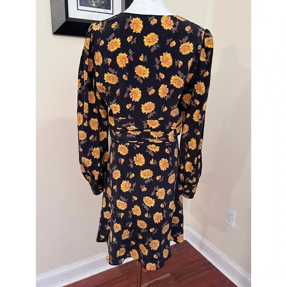 Veronica Beard Marion‎ Floral Silk V-Neck Mini Dress Long Sleeve Size 8 - Picture 8 of 9